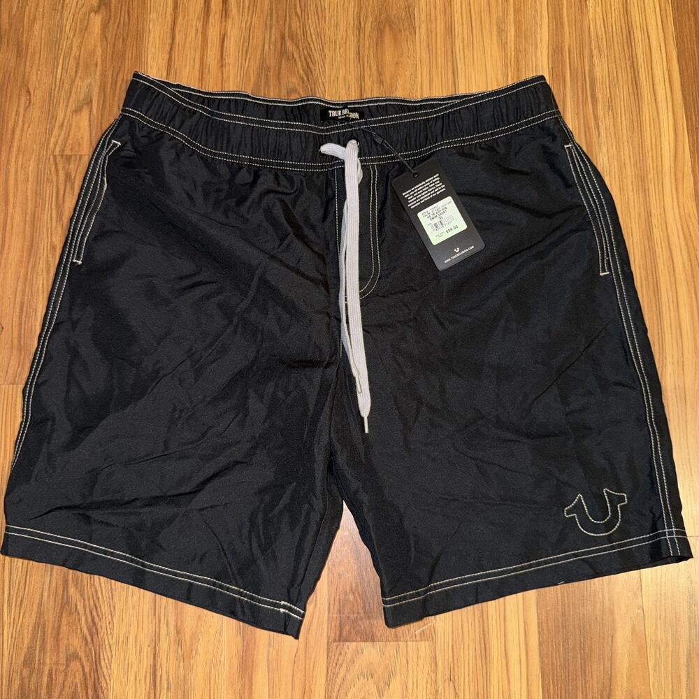 True Religion Lined Board Shorts Men’s Size XL Black NWT MSRP $99